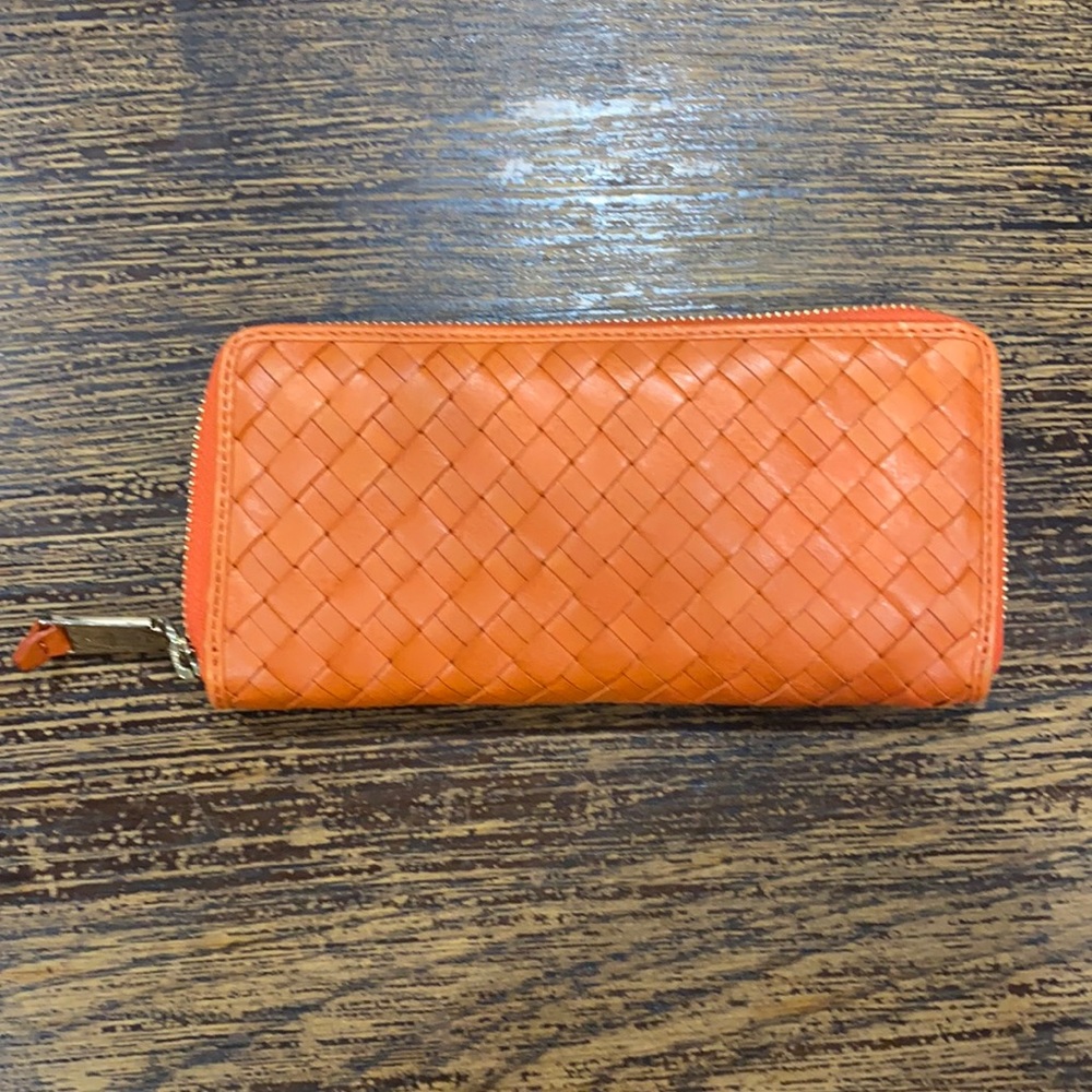 Cole Haan Heritage Weave  Orange Leather Wallet - Picture 3 of 16